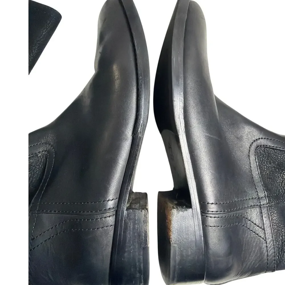 Tory Burch Black Leather Riding Boots Knee High Embossed Double T Logo Size 7.5